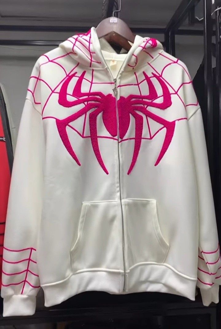 White Spiderman Zipper Hoodie Printed - Heatwear