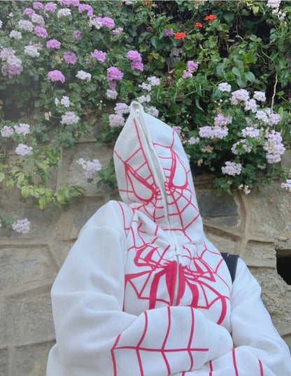 White Spiderman Zipper Hoodie Printed - Heatwear