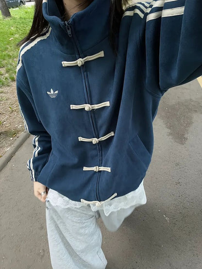 CNY-Inspired Premium Navy Blue Suede Streetwear Jacket - Heatwear