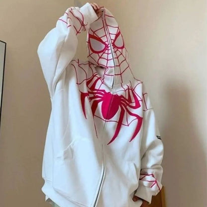 White Spiderman Zipper Hoodie Printed - Heatwear