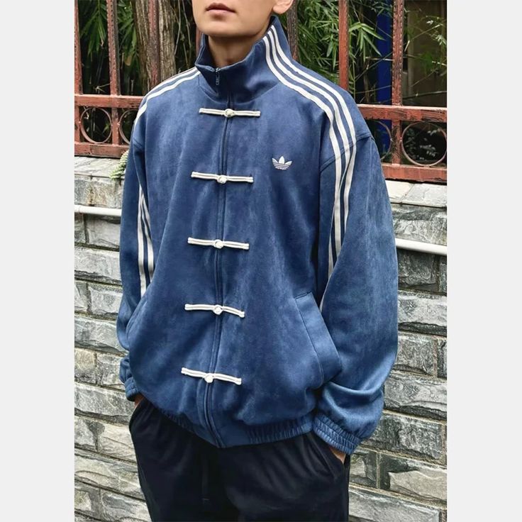 CNY-Inspired Premium Navy Blue Suede Streetwear Jacket - Heatwear