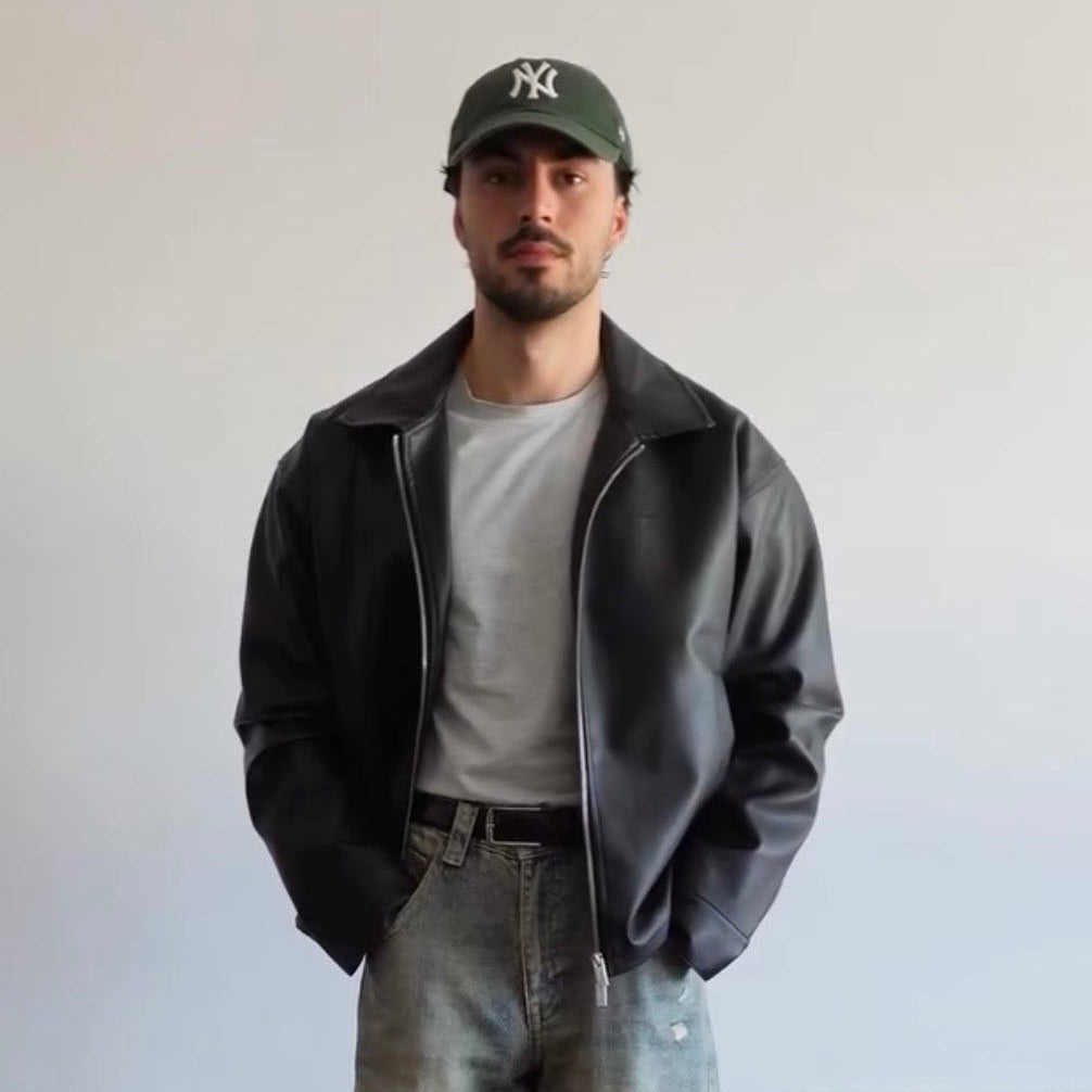 Classic Black Collar Leather Jacket – Heat Drop