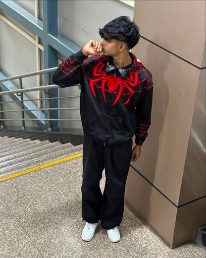 Black Spiderman Zipper Hoodie PRINTED - Heatwear