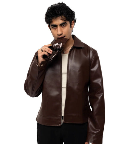 Classic Chocolate Brown Unisex Collar Leather Jacket – Heat Drop
