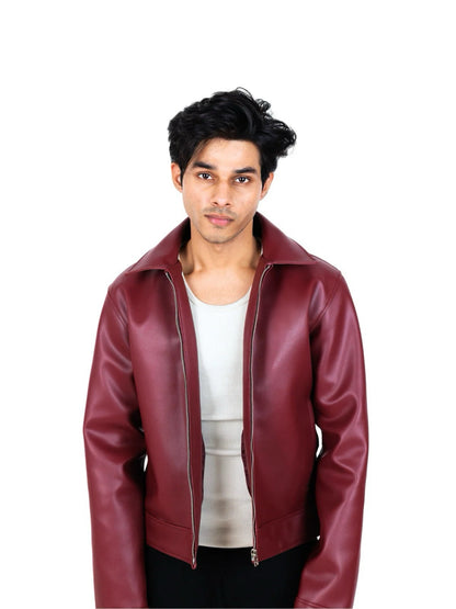 Classic Cherry Red Collar Leather Jacket – Heat Drop