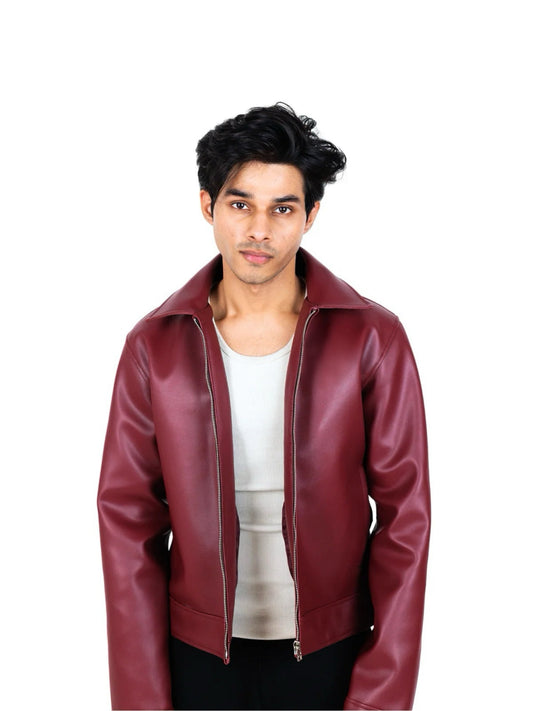 Classic Cherry Red Collar Leather Jacket – Heat Drop