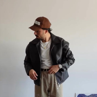 Classic Black Collar Leather Jacket – Heat Drop