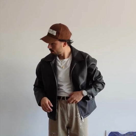 Classic Black Collar Leather Jacket – Heat Drop